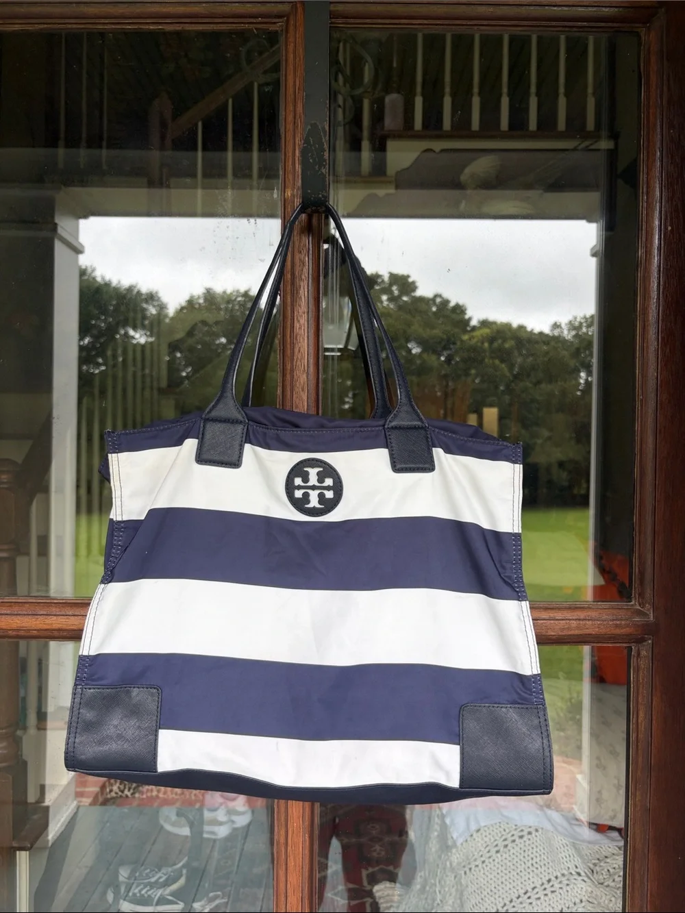 Tory Burch Striped Ella‎ packable Tote Bag.
